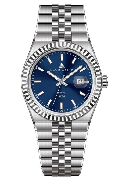 Navimarine Nt0026-3 Navy Blue Dial Serrated Bezel Steel Men's Wristwatch