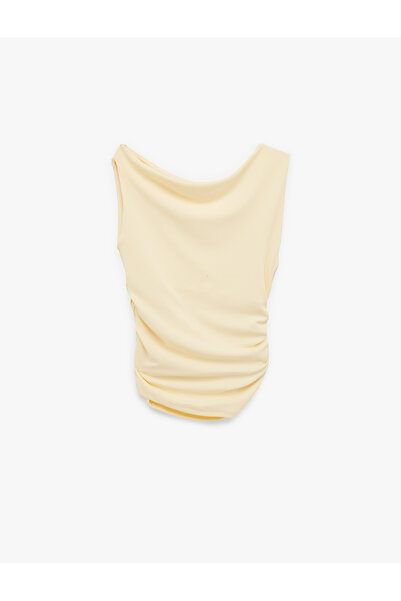 Koton Asymmetrical Neckline Slim Fit Sleeveless Draped Blouse