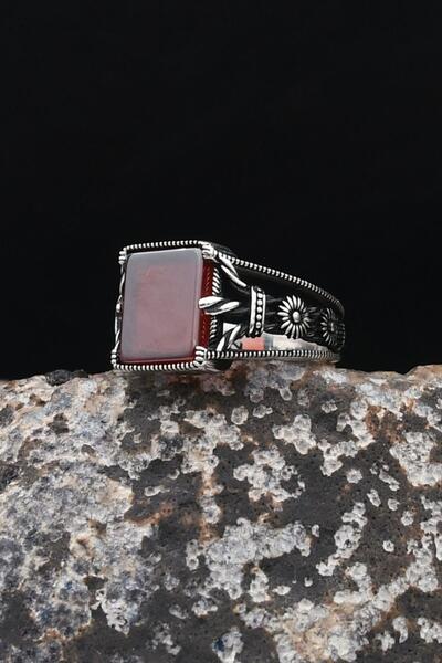 Prestige Kırmızı Akik Taşlı Kare Tasarımlı 925 Ayar Gümüş Erkek Yüzük 902537