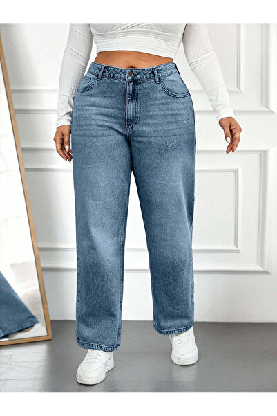 connemara Kadın Yüksek Bel Mom Fit Mavi Kot Pantolon Battal