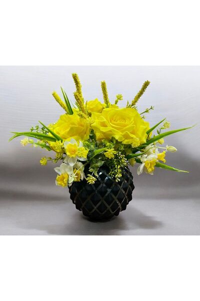 sedoshhomevision ترتيب زهور النرجس والورد الأصفر 25×25×25 زهرة صناعية للزينة