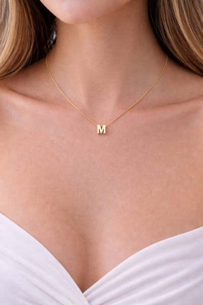 charmove ile kendinizi şımartın 14K Altın Renginde M Harf Minimal Model Çelik...