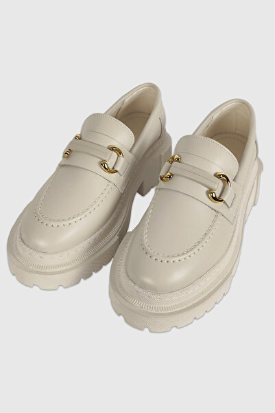 Miesse Carmen beige matte buckle detail women's loafer shoes
