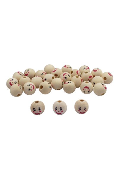 Loolipo Set de 30 de mărgele din lemn cu fețe zâmbitoare - 2,2 cm