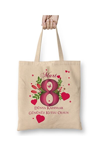 Toyaso 8 March International Women's Day 04 White Cloth Bag Long Handle Shopp...