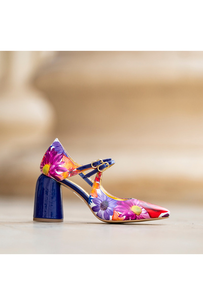 CONDUR by alexandru Pantofi Dama Cu Toc Gros Fantasy Red Flower