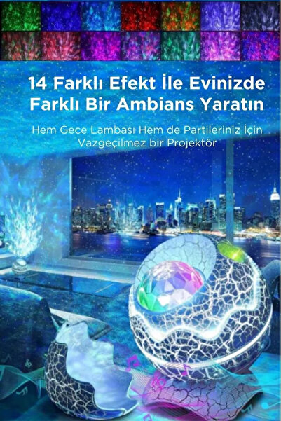 TeknoEser Galaxy Projeksiyon Gece Lambası Dinozor Yumurtası 14 Renk Bluetooth...