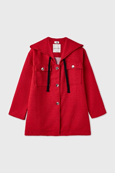 Merve Gültekin Wide Collar Tweed Jacket Red