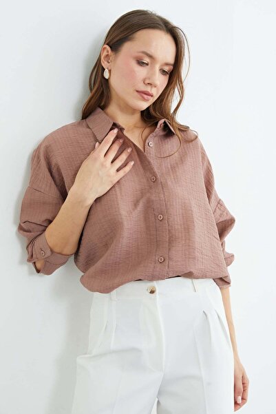 Fulla Moda Basic Buttoned Crinkle Shirt