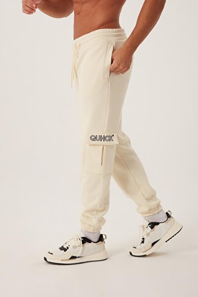 QUHOX Ανδρικό παντελόνι φόρμας 3 κλωστών Jogger σε χρώμα εκρού