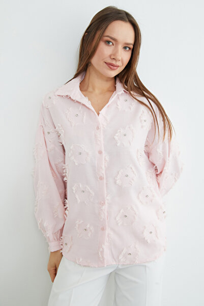 Fulla Moda Tasseled Stone Embroidered Casual Shirt