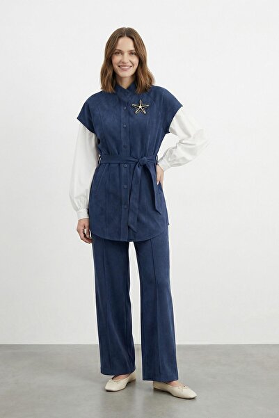 Puane Women's Modal Hakim Collar Trouser Suit - 14454Tks - Navy