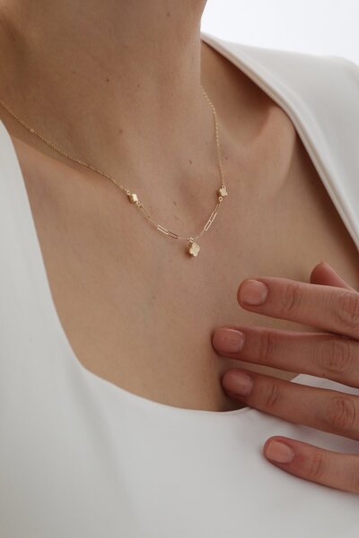 YAVUZ KUYUMCULUK 14 Ayar Altın Ataş Zincir Üçlü Yonca Kolye