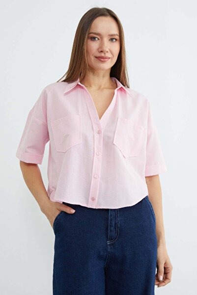 Fulla Moda Double Pocket Oversize Crop Shirt