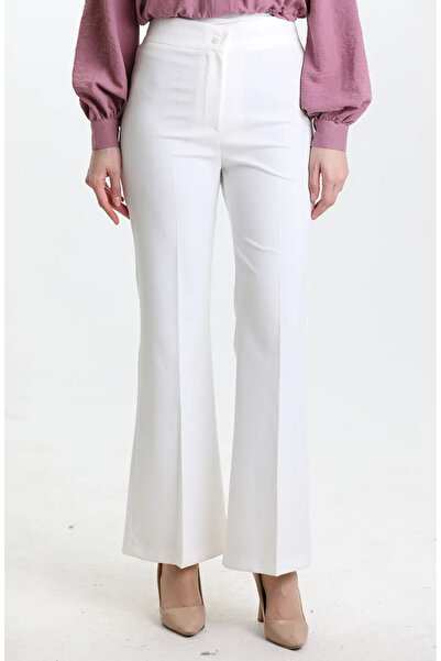 sefamerve Elastic waist spanish leg trousers 4005-06 ecru