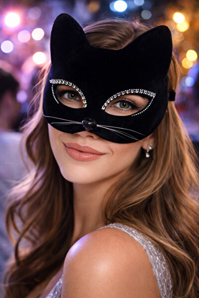 PARTİPORT SİYAH TAŞLI KEDİ MASKESİ