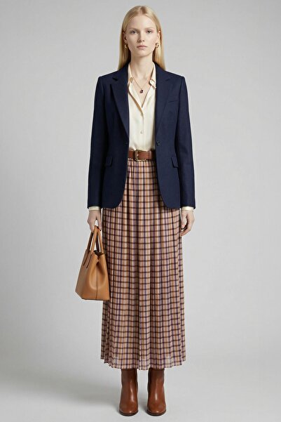 Rays 8453A Pleated Belted Skirt Beige