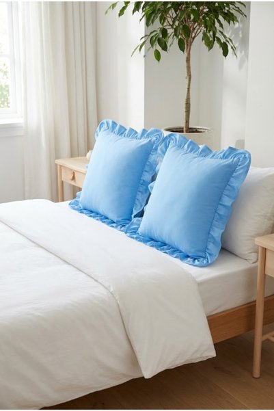 Joyrose 2 Pieces 100% Cotton Ruffled Throw Pillow Covers 45X45 cm Modern with Hidden Zipper