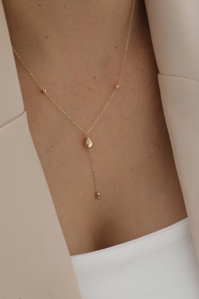 YAVUZ KUYUMCULUK 14 Ayar Altın Sallantılı Damla Kolye