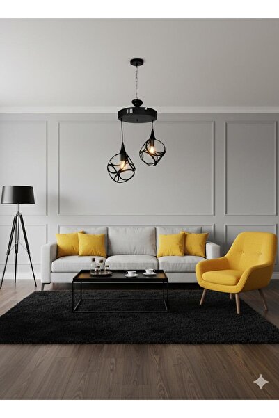 BİAVİZE SİYAH KÜPLÜ 2 Lİ MODERN SARKIT AVİZE