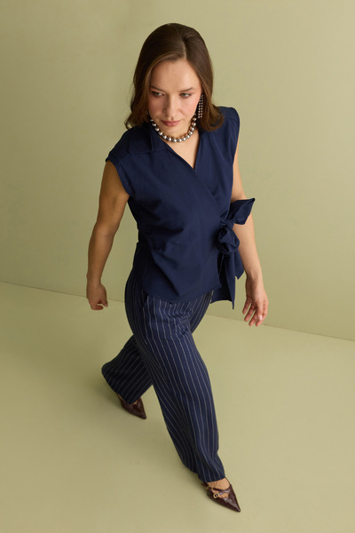 Fulla Moda Side Tie Draped Double-Breasted Collared Shirt