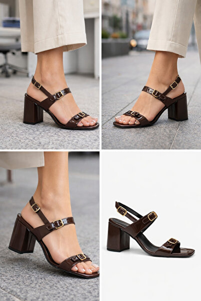 guijarro Women's Patent Leather Three Buckle Design 8.5 cm High Heel Sandals ...