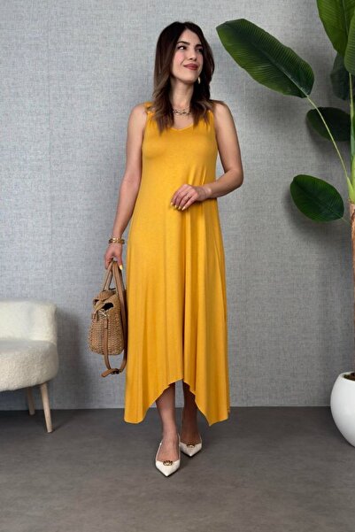 Hiccup فستان ميدي بدون أكمام بياقة على شكل V غير متماثلة من JANES