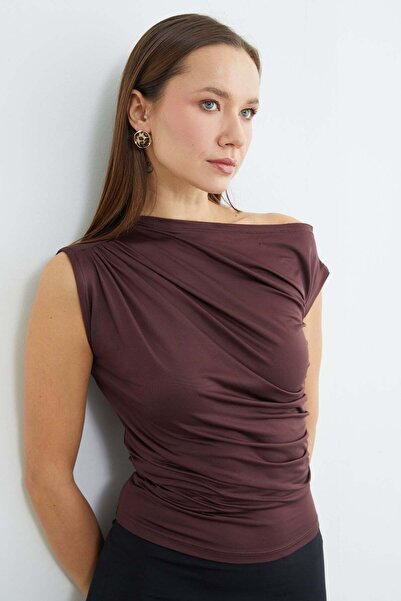 Fulla Moda One Shoulder Gathered Blouse