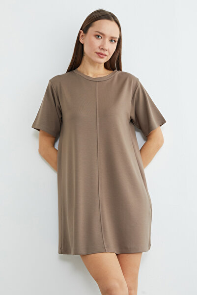 Fulla Moda Basic Çimalı Mini Length Modal Dress