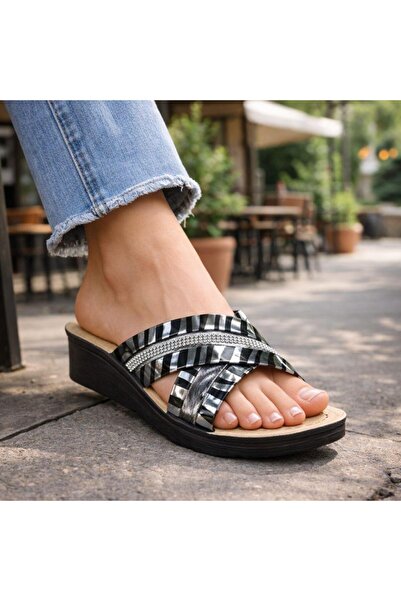 KANTEX Жіночі повсякденні капці, чорні зі стразами, стильні, зручні та затишн...