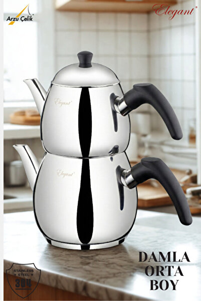 Elegant Damla Medium Bakelite Teapot Set with Handle - Black