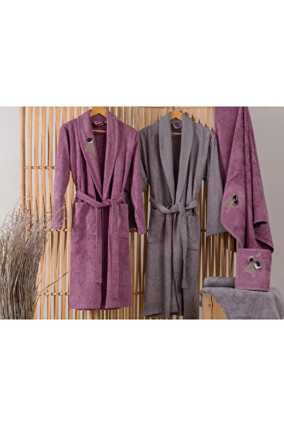 Talis Purple-Grey Bathrobe and Towel Set (Bamboo)