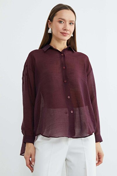 Fulla Moda Jacquard Buttoned Transparent Shirt