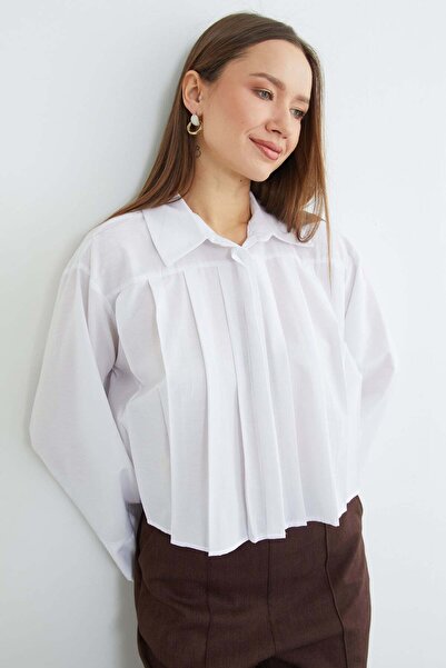 Fulla Moda Cămașă crop cu mâneci largi și plisate