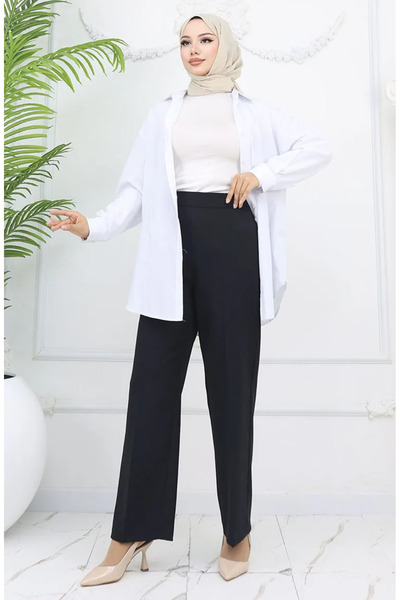 sefamerve Pantaloni cu picioare largi 4001-01 Negru