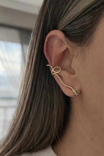 Owentis Gold Full Taşlı Yılan Earcuff Küpe -kararma yamaz-