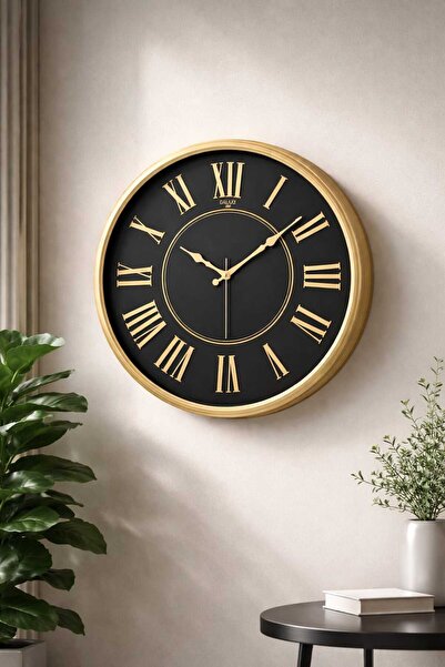 Galaxy Exculusive Dekoratif Duvar Saati Gold Çerçeve Roma Rakam 50 Cm