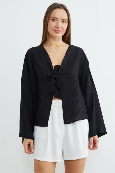 Fulla Moda Kimono cu dungi și legătură în față