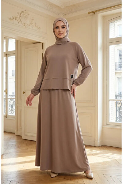 sefamerve Premium Fabric Tunic Skirt Double Set 0242-05 Mink