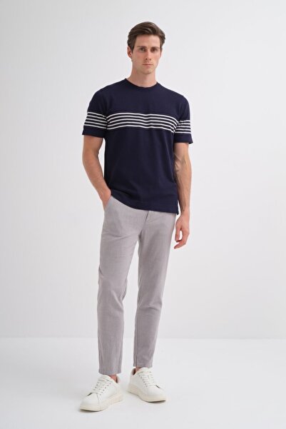 Cazador Tricou bărbătesc cu dungi, albastru marin, croială normală 30400
