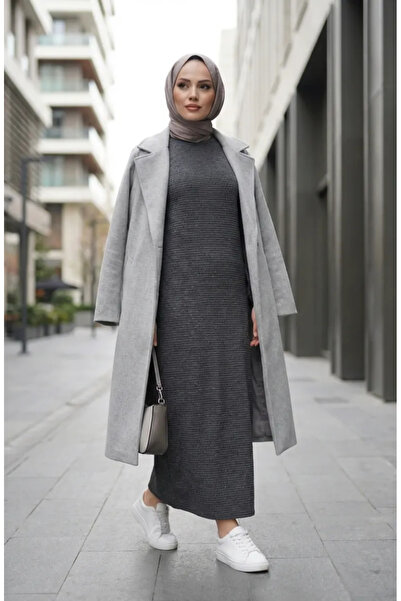 sefamerve Textured Knitted Fabric Winter Dress 2511-04 Anthracite