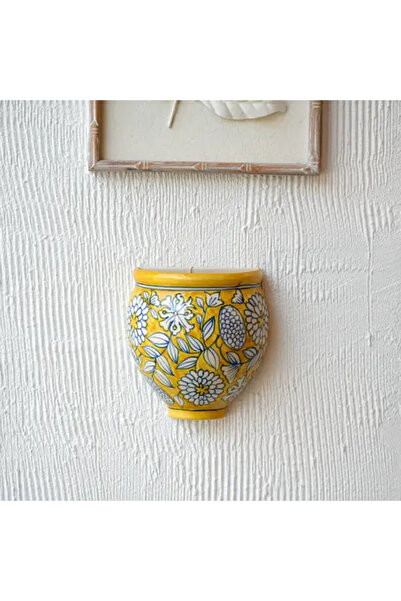 Generic Ceramic Wall Plant Holder with Yellow and White Decorations