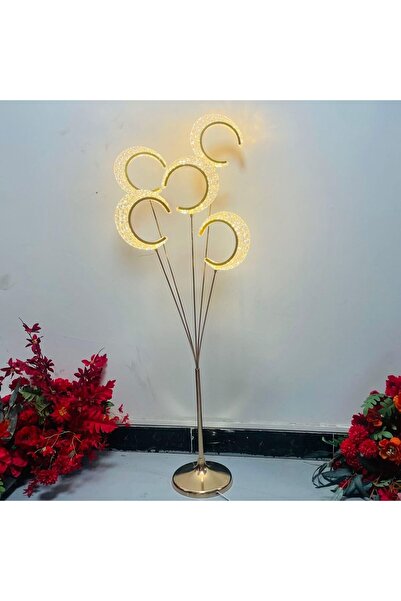 Generic Golden LED Metal Tree Shaped Floor Lamp with Moon for Wedding Photogr...