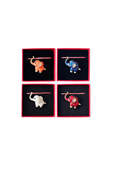 Abundo Set of 4 Lucky Elephants Martisor Brooches