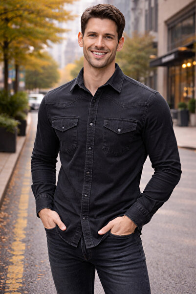 FBI Men's Anthracite Color Denim Shirt