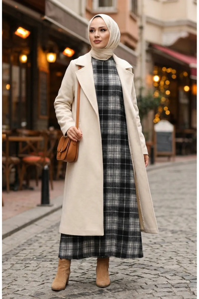 sefamerve Plaid Patterned Lumberjack Winter Dress 2508-04 Black