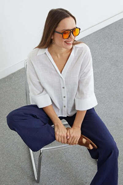 Fulla Moda Linen Look Capri Sleeve Shirt