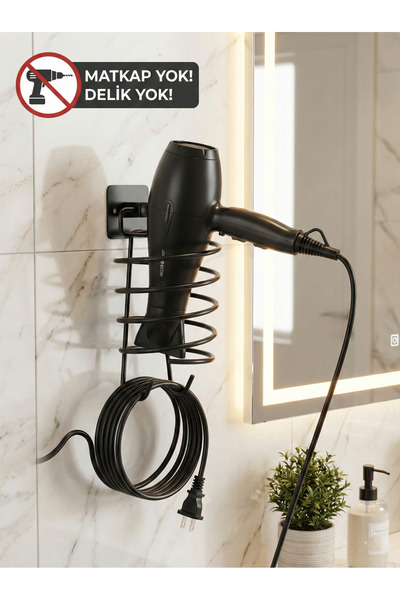 Le Paon Yapışkanlı Siyah Saç Kurutma Makinesi Askısı - Delmeden Montaj Kablo ...