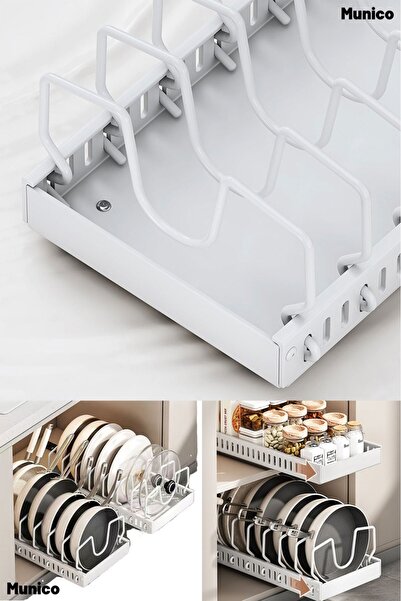 Munico 2 Adet Ayarlanabilir Teleskopik Raylı Beyaz Renk Tava Tencere Organize...