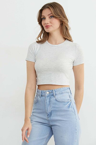 Fulla Moda Basic Crew Neck Crop T-Shirt